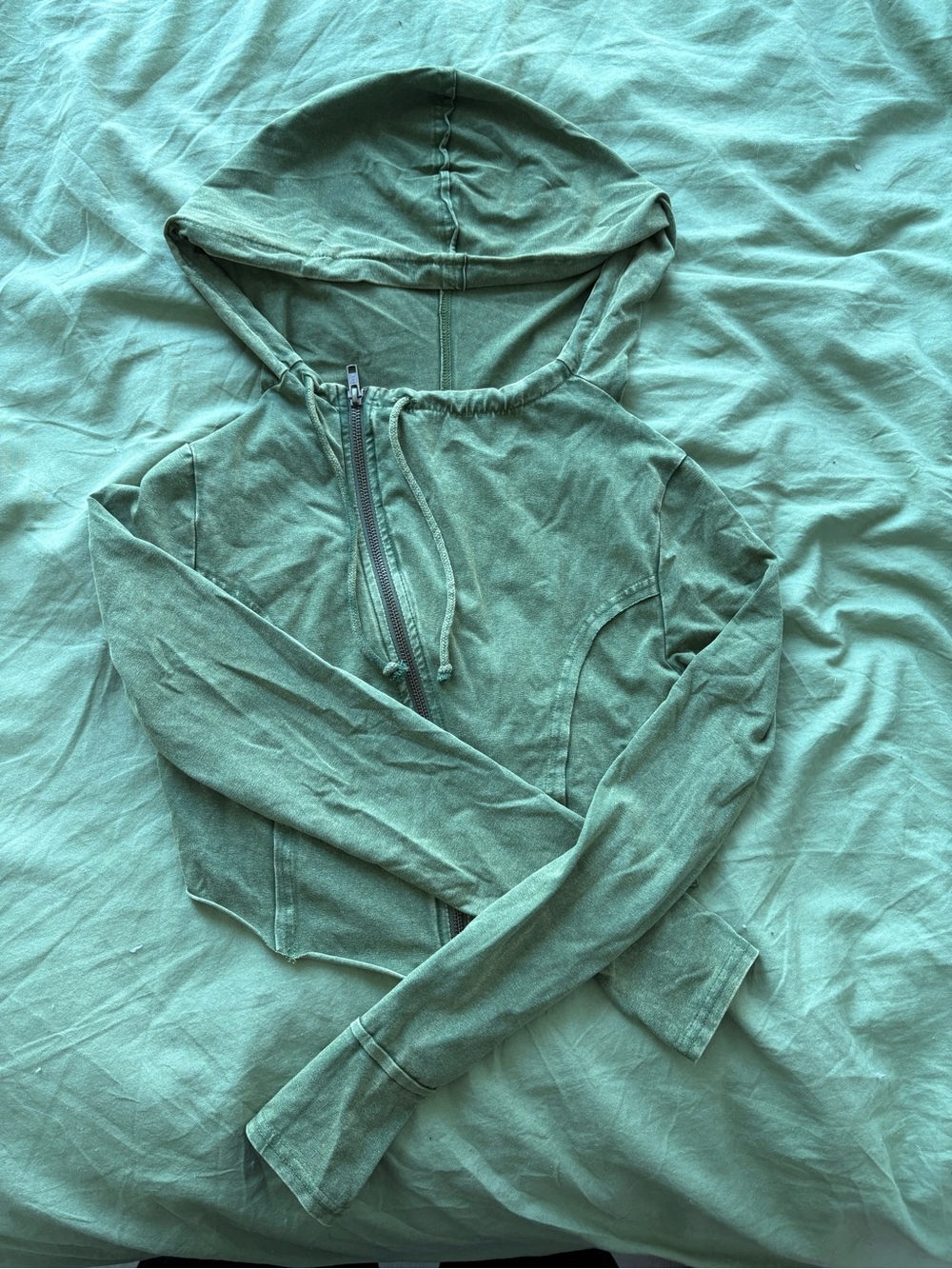 Urban Outfitters Mint Green Asymmetrical Cropped Zip Hoodie
